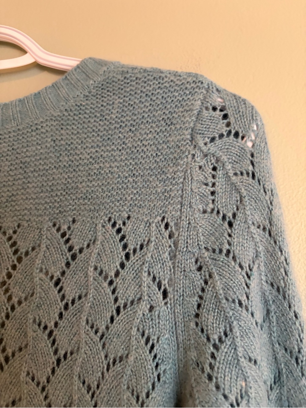 LL Bean Cardigan M Blue Lambswool Angora Cashmere Knit Grandmacore Cottagecore - Picture 13 of 16